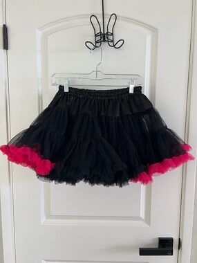 Black Tulle TuTu Skirt with Hot Pink Trim - Women's Fashion
